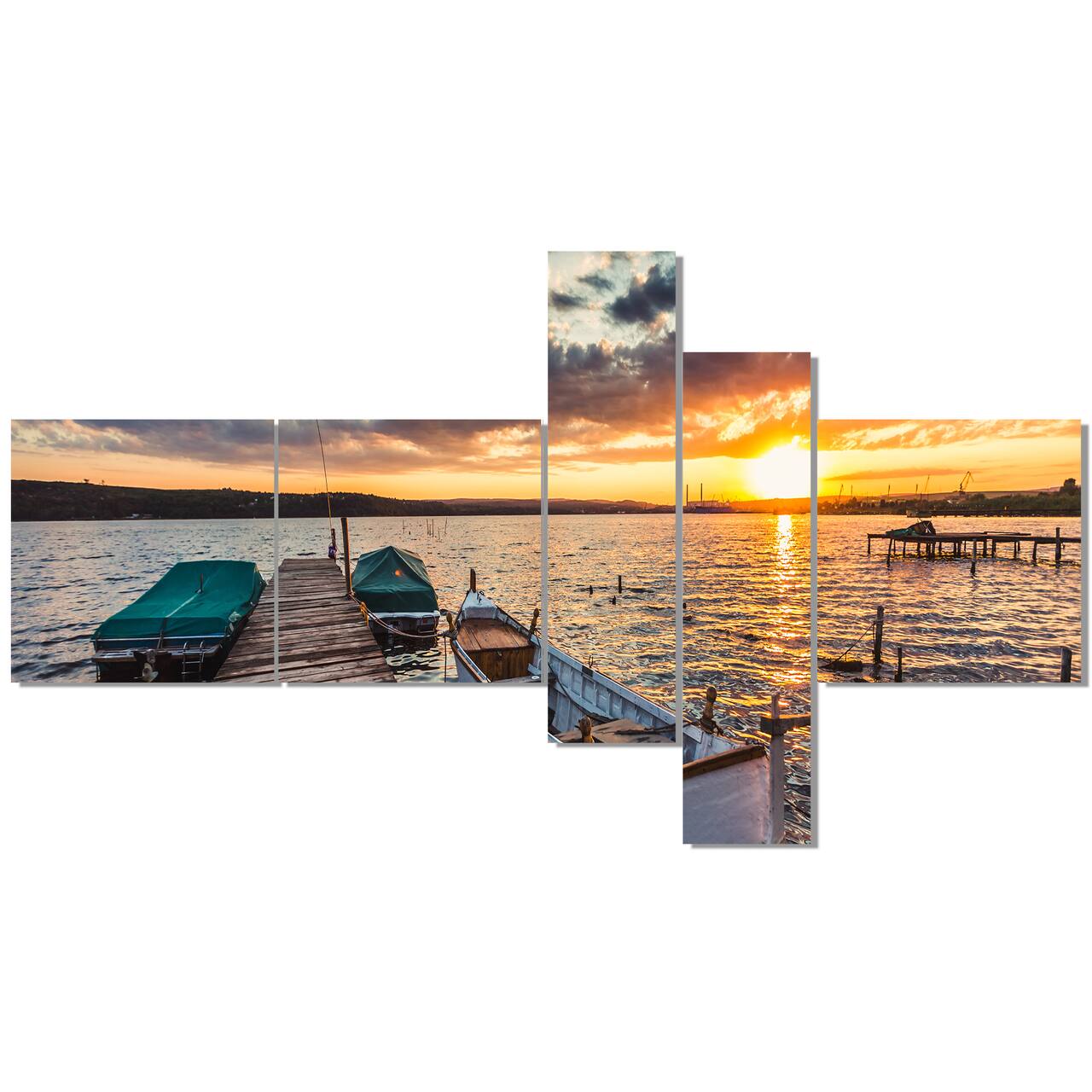 Designart - Boats and Jetty under Dramatic Sky - Modern Canvas Art Print